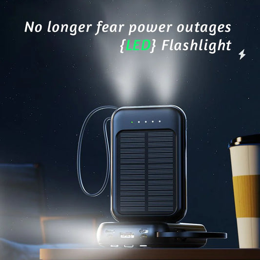 50000mAh Ultra Capacity Solar Power Bank Built Cables Solar Charger 2 USB Ports External Charger Powerbank with LED Light