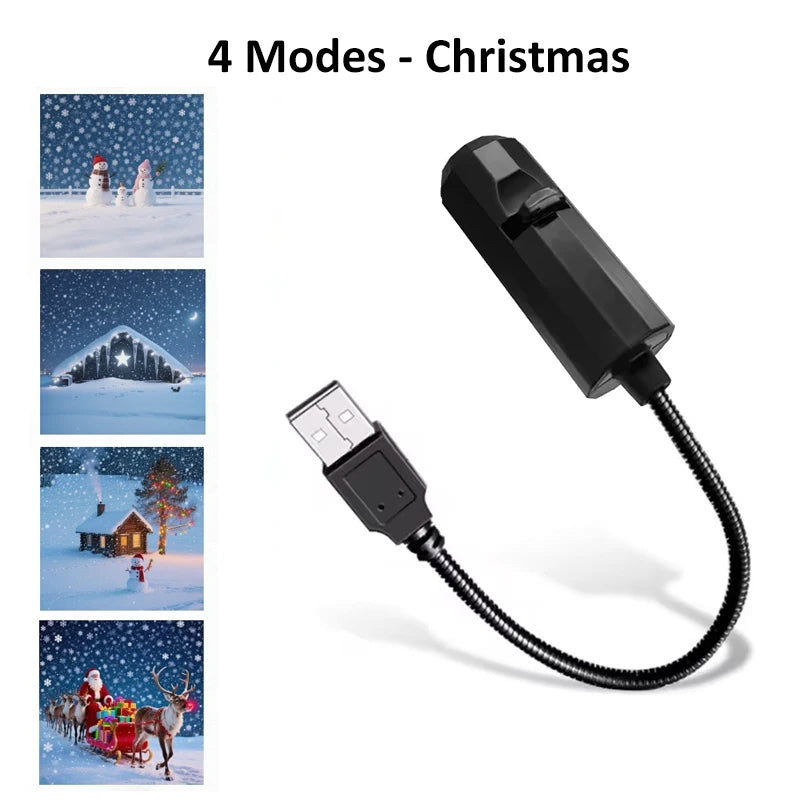 LED Christmas Projector Light - USB Powered Night Light with 4/10 Modes