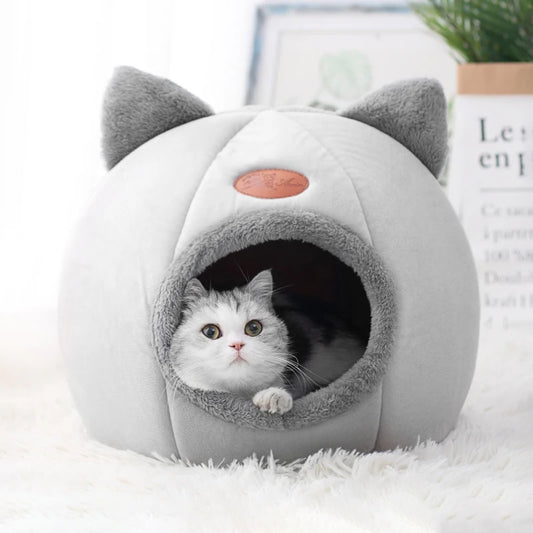 Cozy Winter Cat And Dog Bed House – Soft Warm Pet Cave with Ears | Indoor Sleeping Nest for Cats & Small Dogs