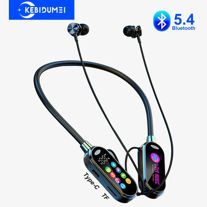 Bluetooth 5.4 Neckband Headphones with Color Screen – Wireless Noise Cancelling Earbuds with HD Mic, Long Battery Life & Smart Display