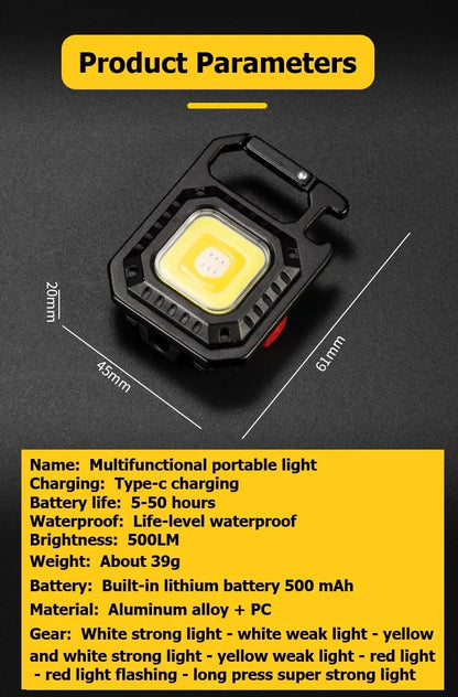 Heinast Mini LED Flashlight Magnetic COB Outdoor Camping Pocket Work Light 800 Lumens USB Rechargeable 7 Modes Spotlights