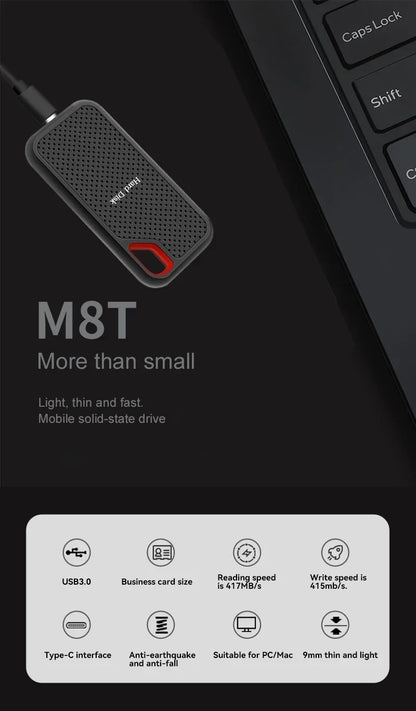 Portable SSD External Hard Drive - High Speed USB 3.1 Type-C Storage Device (1TB-256TB)