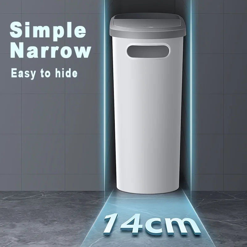 10L Slim Press-Type Bathroom Trash Can with Lid – Modern Leakproof Waste Bin for Home & Office