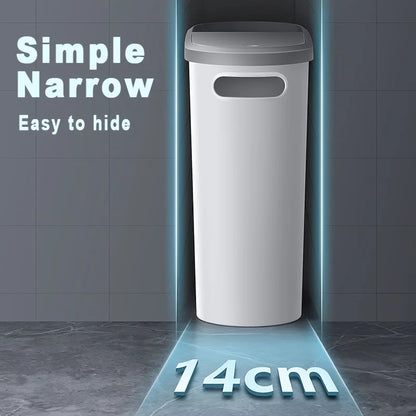 10L Slim Press-Type Bathroom Trash Can with Lid – Modern Leakproof Waste Bin for Home & Office