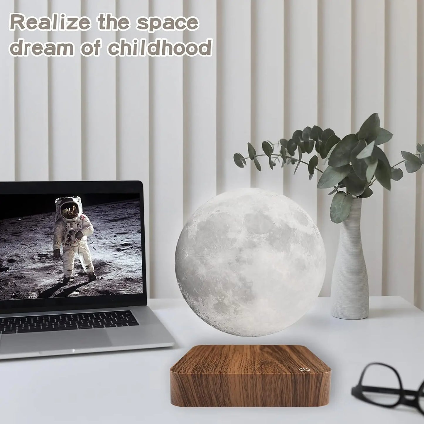 Floating Moon Lamp – Real Magnetic Levitation Night Light with Premium Wooden Base (3 Light Modes)