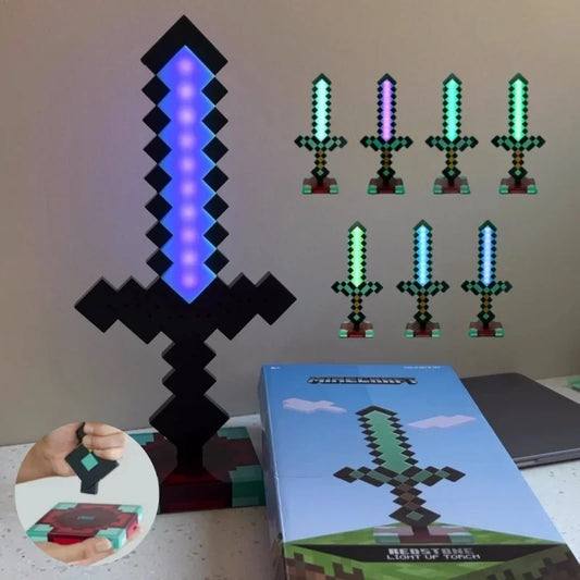 Minecraft Diamond Sword Night Light - LED Color-Changing Decorative Lamp Set with Table Stand