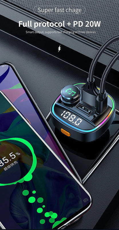 Bluetooth 5.0 FM Transmitter for Car – Handsfree Calling, Fast USB Charging, LED Display, MP3 Player, Voltage Monitor