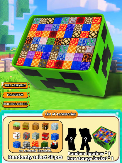 Magnetic Building Blocks - Creative Construction Toy Set with Figures & Storage Box