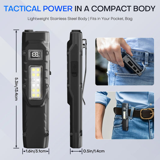 High-Power Tactical LED Flashlight | 1500LM Rechargeable EDC Work Light | COB + Front Beam | Magnetic Base | USB Fast Charging
