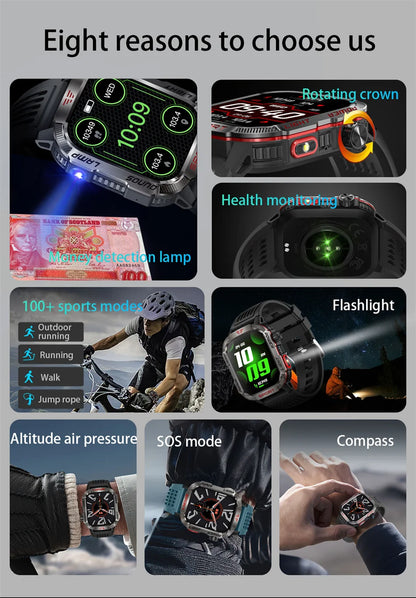 New Professional outdoor Military Smart Watch Men Flashlight Compass Waterproof Outdoor Sport Tracker Bluetooth Call Smartwatch