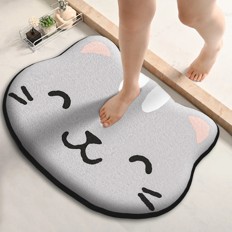 Cute Cartoon Bathroom Absorbent Anti-Slip Foot Mat – Soft Flannel, Fast Drying, Dirt-Resistant, Perfect for Shower, Entrance & Bedroom