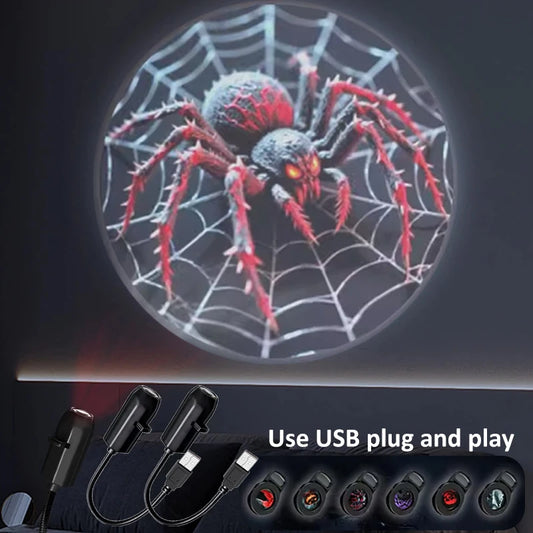 USB Projection Light - 5V LED Atmosphere Lamp with Changeable Patterns (Moon, Planet, Halloween, Christmas)