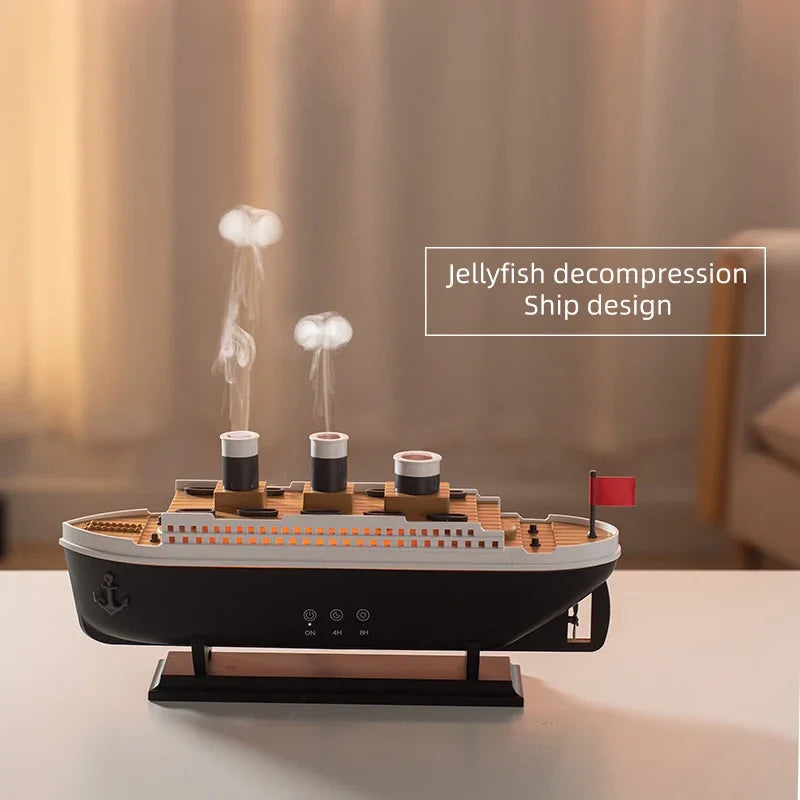 Titanic Ship-Shaped 250ml Aromatherapy Humidifier | Remote Control | LED Mist Ring | Essential Oil Diffuser for Bedroom & Relaxation – EU/US Plug
