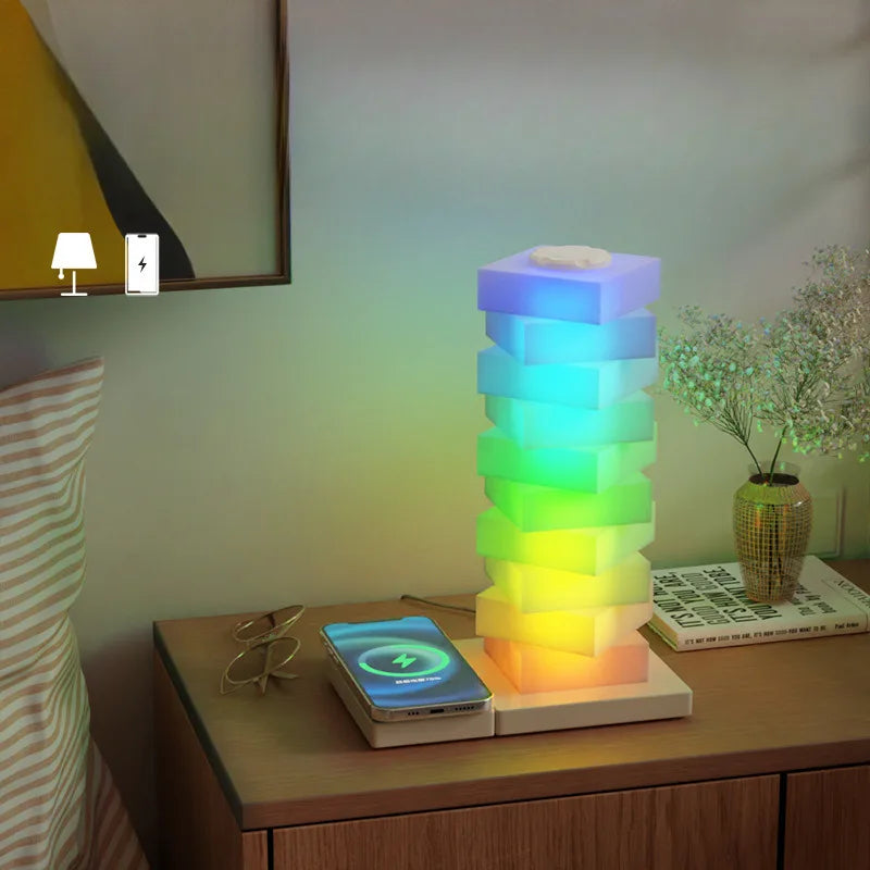 DIY Color Night Light - 15W Wireless Charging Phone Stand with Ambient Lamp