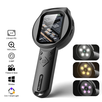2.8" IPS Digital Magnifier - HD 1080P 100X Portable Microscope with LED Light & Remote Control
