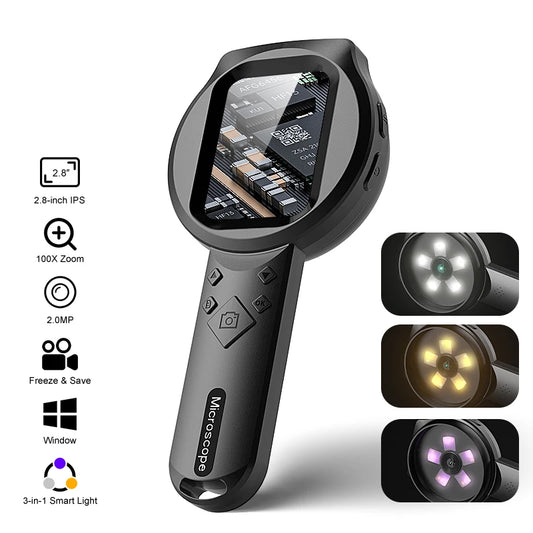 2.8" IPS Digital Magnifier - HD 1080P 100X Portable Microscope with LED Light & Remote Control