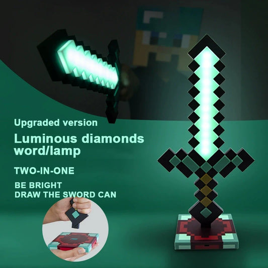Minecraft Diamond Sword Night Light - LED Color-Changing Decorative Lamp Set with Table Stand