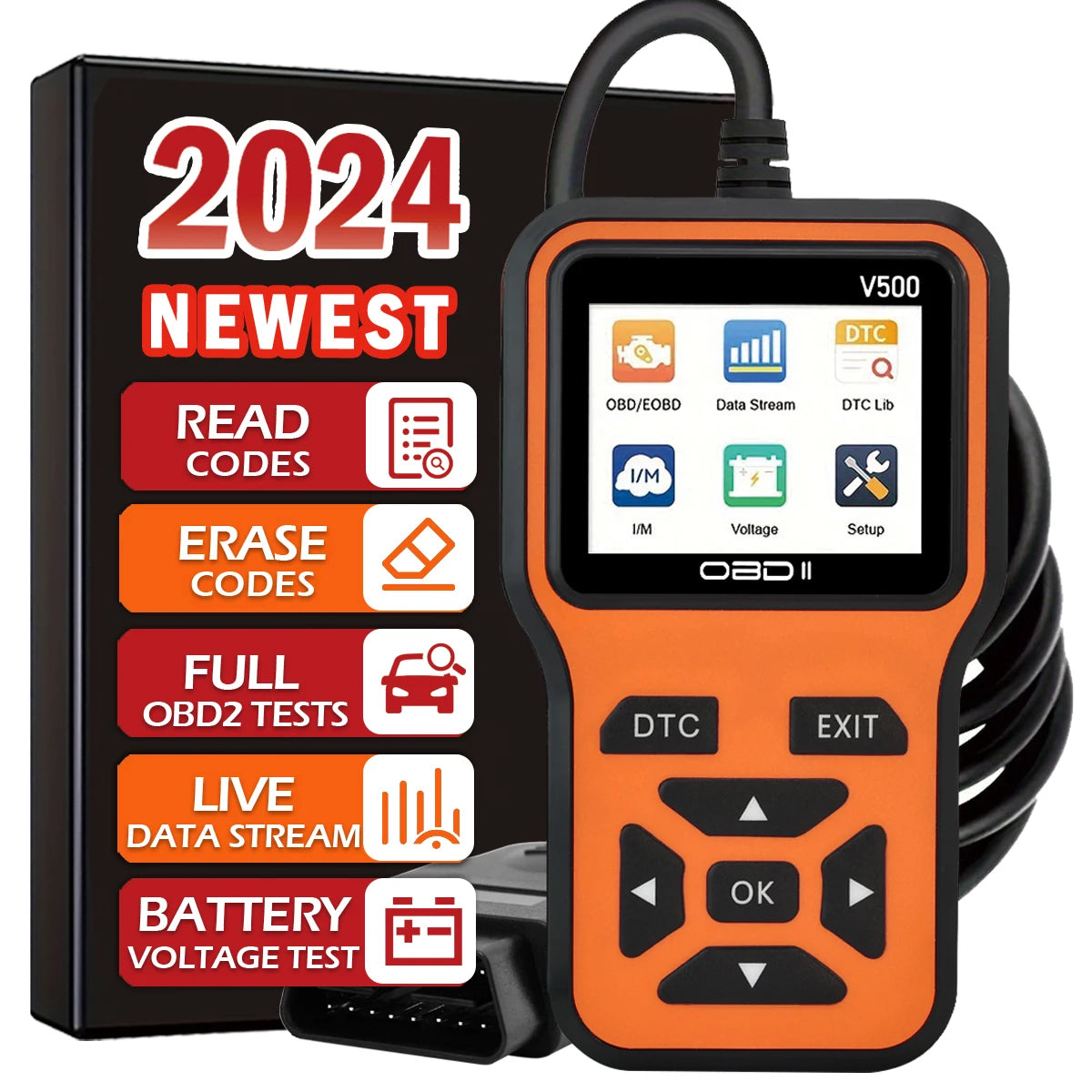 Car OBD2 Scanner V500 – Engine Fault Code Reader, Battery Voltage Tester & Live Data Diagnostic Tool