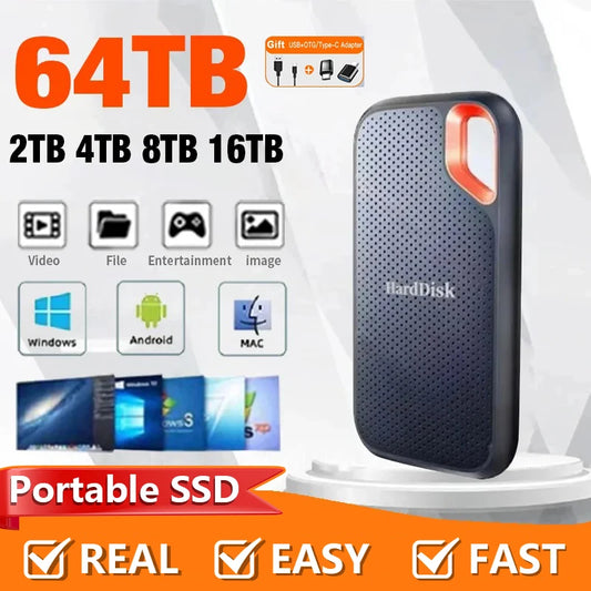 Portable SSD External Hard Drive - High Speed USB 3.1 Type-C Storage Device (1TB-256TB)
