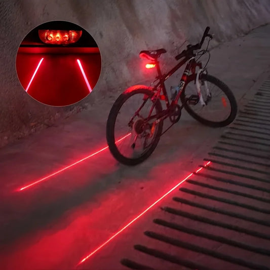 Bicycle Laser Safety Tail Light – 5-LED Waterproof Rear Bike Warning Lamp with 2 Laser Lane Markers | Night Riding Safety Light