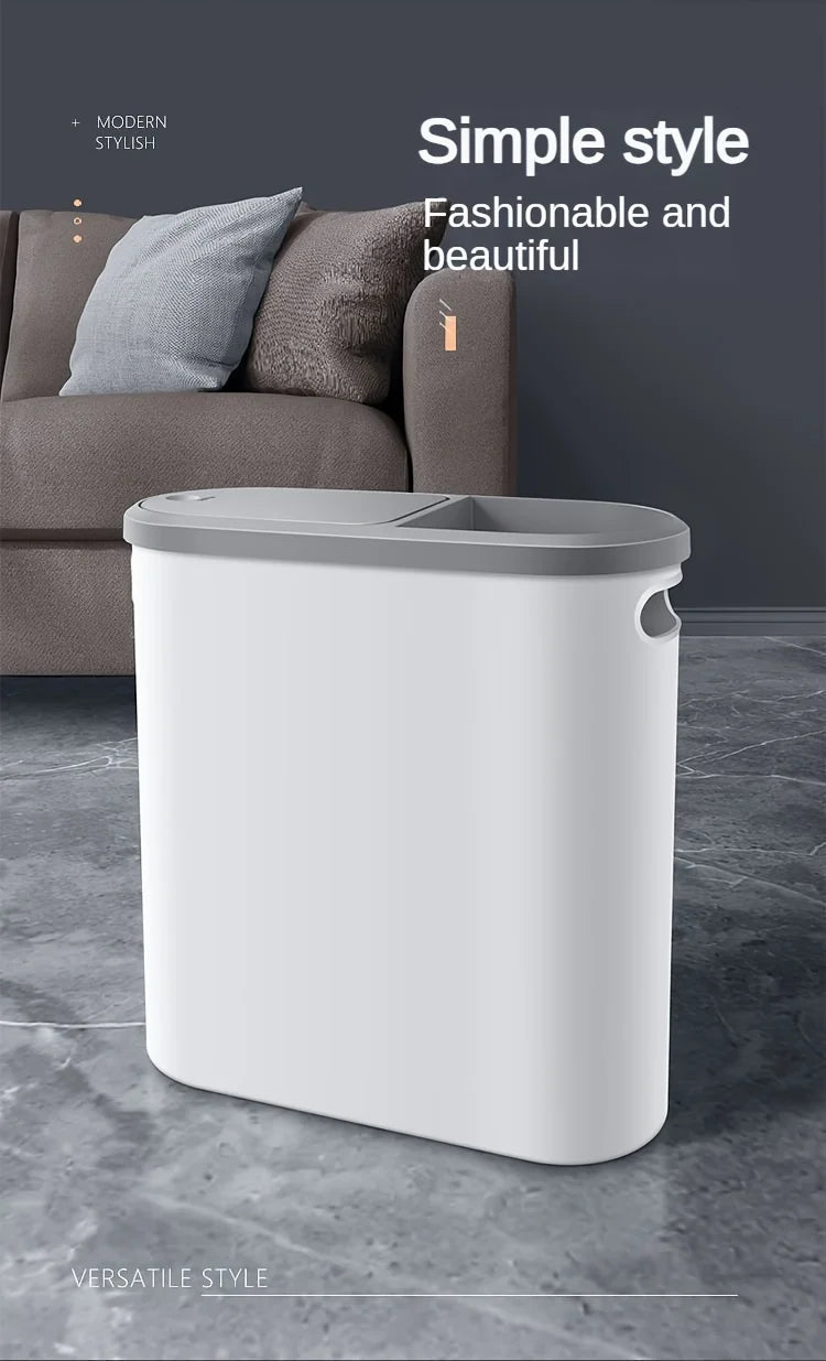 10L Slim Press-Type Bathroom Trash Can with Lid – Modern Leakproof Waste Bin for Home & Office