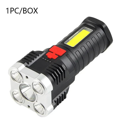 5 LED High Power Tactical Flashlight - Ultra Bright USB Rechargeable, Waterproof, 3 Modes with Side Light for Camping & Emergency