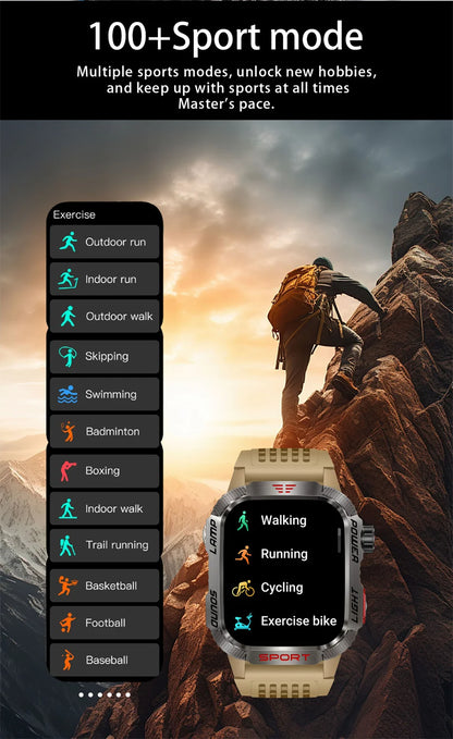 New Professional outdoor Military Smart Watch Men Flashlight Compass Waterproof Outdoor Sport Tracker Bluetooth Call Smartwatch