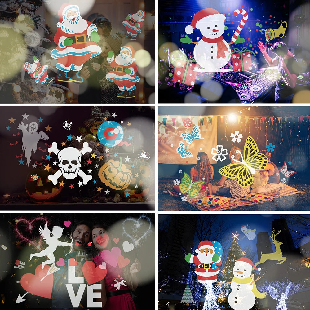 LED Christmas Projection Light - 6 Card Patterns Holiday Atmosphere Lamp