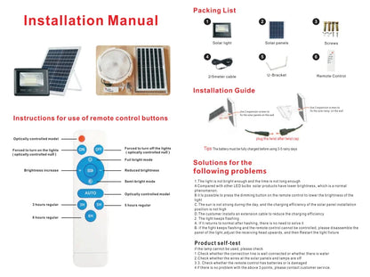 Solar LED Flood Light - 30W Outdoor Security Light with Motion Sensor