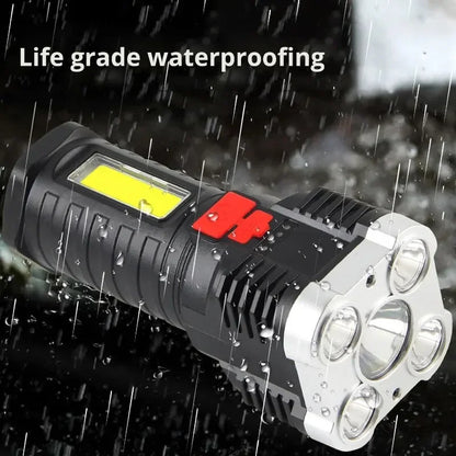 5 LED High Power Tactical Flashlight - Ultra Bright USB Rechargeable, Waterproof, 3 Modes with Side Light for Camping & Emergency