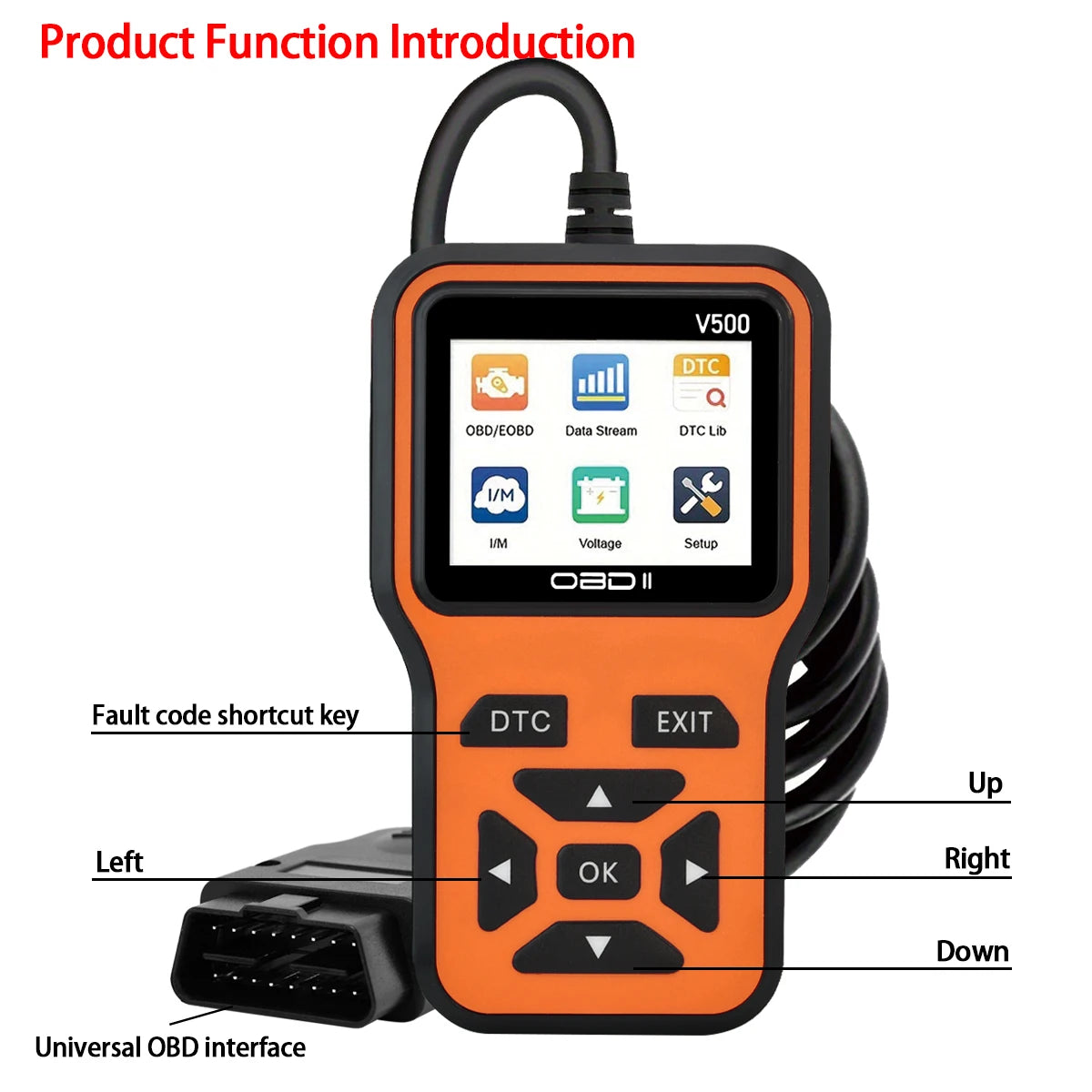 Car OBD2 Scanner V500 – Engine Fault Code Reader, Battery Voltage Tester & Live Data Diagnostic Tool