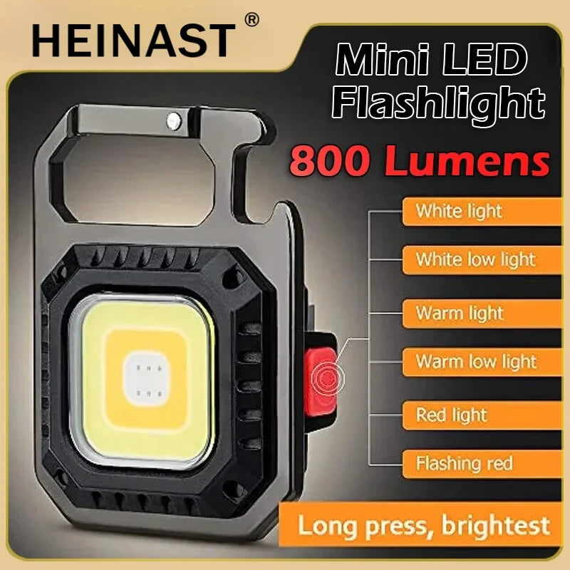 Heinast Mini LED Flashlight Magnetic COB Outdoor Camping Pocket Work Light 800 Lumens USB Rechargeable 7 Modes Spotlights
