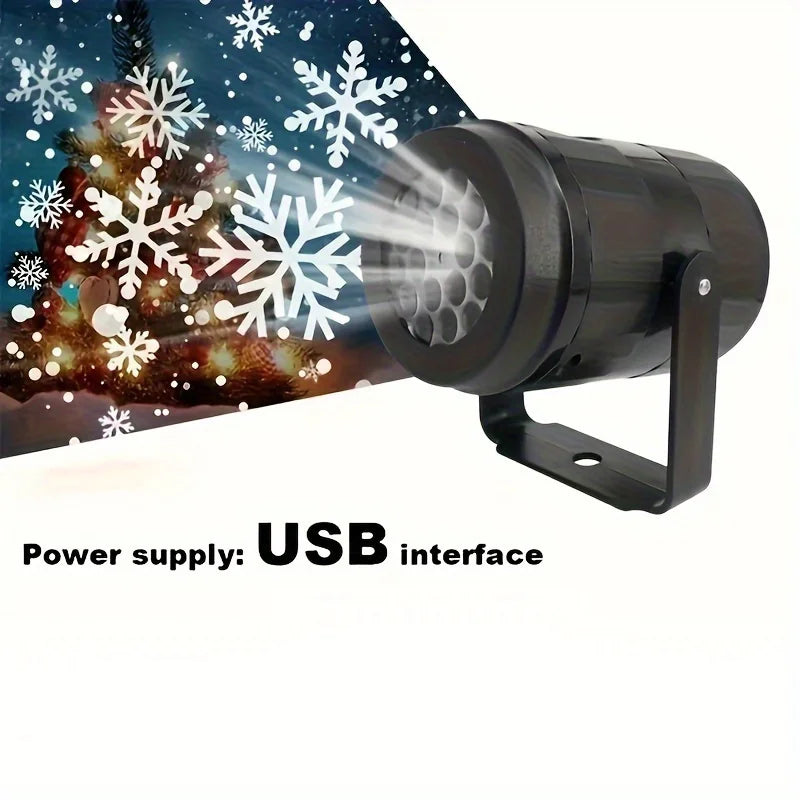 LED Snowflake Projection Light - USB Rotating Christmas Snow Effect Lamp