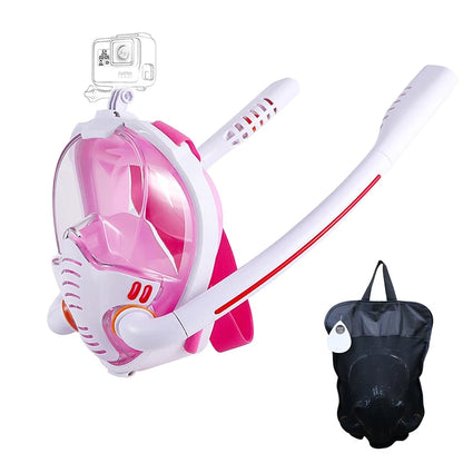Full Face 180° Snorkel Mask | Anti-Fog, Anti-Leak, Dual-Tube System | GoPro Mount | Adult Diving & Swimming Gear – L/XL & S/M