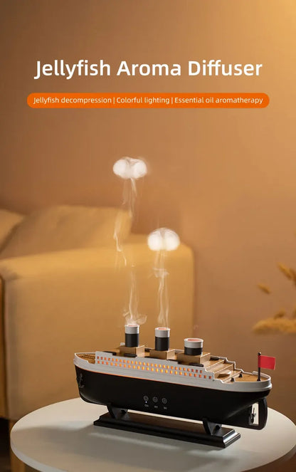 Titanic Ship-Shaped 250ml Aromatherapy Humidifier | Remote Control | LED Mist Ring | Essential Oil Diffuser for Bedroom & Relaxation – EU/US Plug