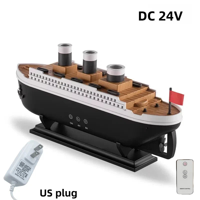 Titanic Ship-Shaped 250ml Aromatherapy Humidifier | Remote Control | LED Mist Ring | Essential Oil Diffuser for Bedroom & Relaxation – EU/US Plug