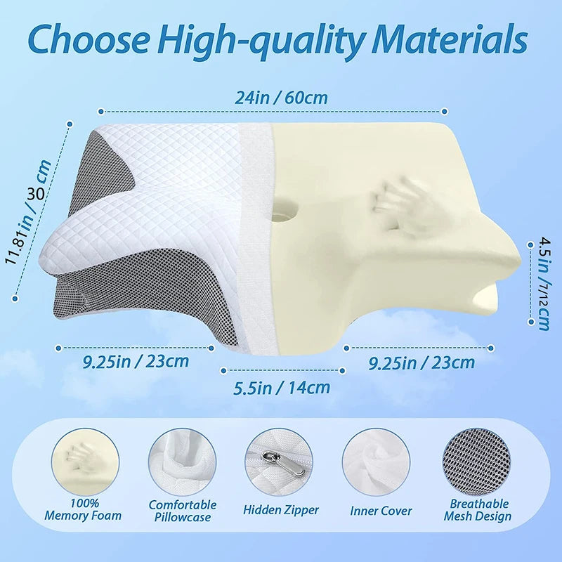 Memory Foam Cervical Pillow - 2-in-1 Ergonomic Orthopedic Neck Pain Relief Pillow