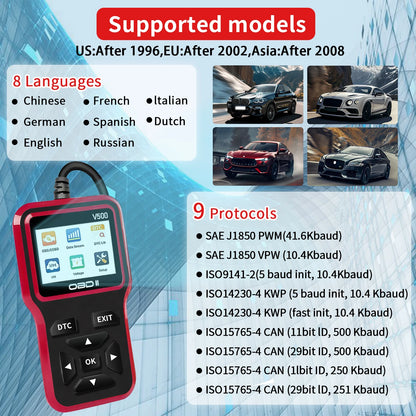 Car OBD2 Scanner V500 – Engine Fault Code Reader, Battery Voltage Tester & Live Data Diagnostic Tool