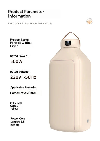 Mini Portable Clothes Dryer - Foldable Quick-Dry Hanging Smart Timer Dryer for Dorm & Home