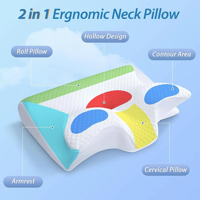 Memory Foam Cervical Pillow - 2-in-1 Ergonomic Orthopedic Neck Pain Relief Pillow