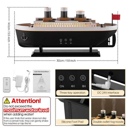 Titanic Ship-Shaped 250ml Aromatherapy Humidifier | Remote Control | LED Mist Ring | Essential Oil Diffuser for Bedroom & Relaxation – EU/US Plug