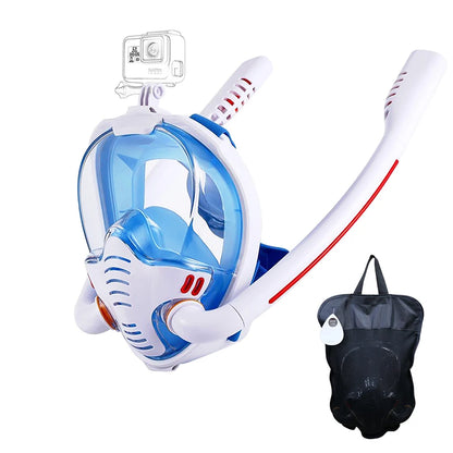 Full Face 180° Snorkel Mask | Anti-Fog, Anti-Leak, Dual-Tube System | GoPro Mount | Adult Diving & Swimming Gear – L/XL & S/M