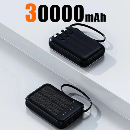 50000mAh Ultra Capacity Solar Power Bank Built Cables Solar Charger 2 USB Ports External Charger Powerbank with LED Light