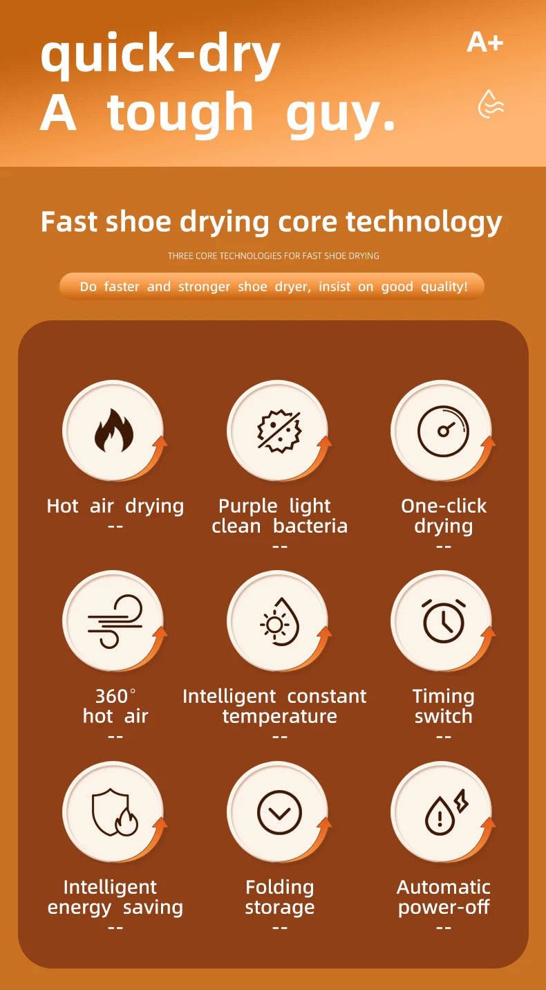 BAMİR Quick Heat Shoe Dryer - Intelligent Timer Foldable Boot & Shoe Warmer with Antibacterial Deodorization