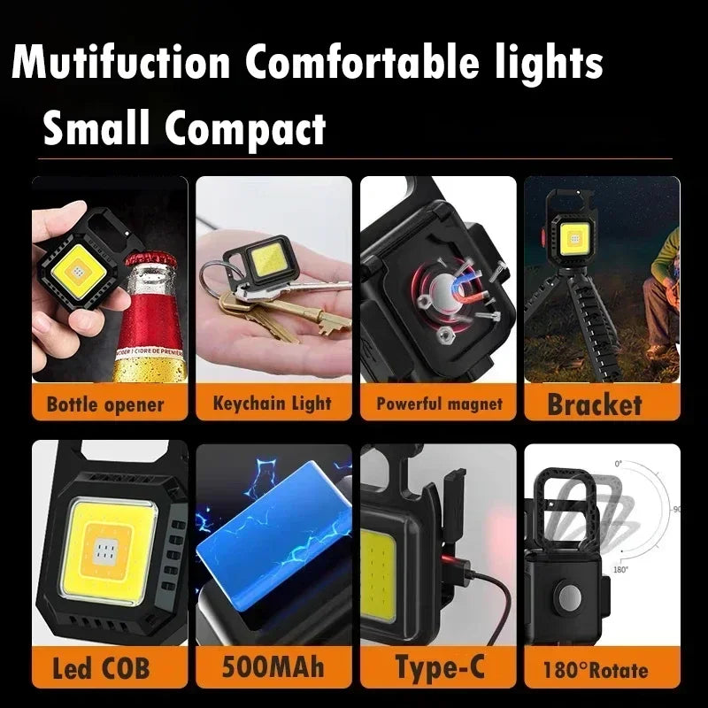 Heinast Mini LED Flashlight Magnetic COB Outdoor Camping Pocket Work Light 800 Lumens USB Rechargeable 7 Modes Spotlights