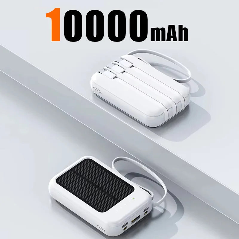 50000mAh Ultra Capacity Solar Power Bank Built Cables Solar Charger 2 USB Ports External Charger Powerbank with LED Light