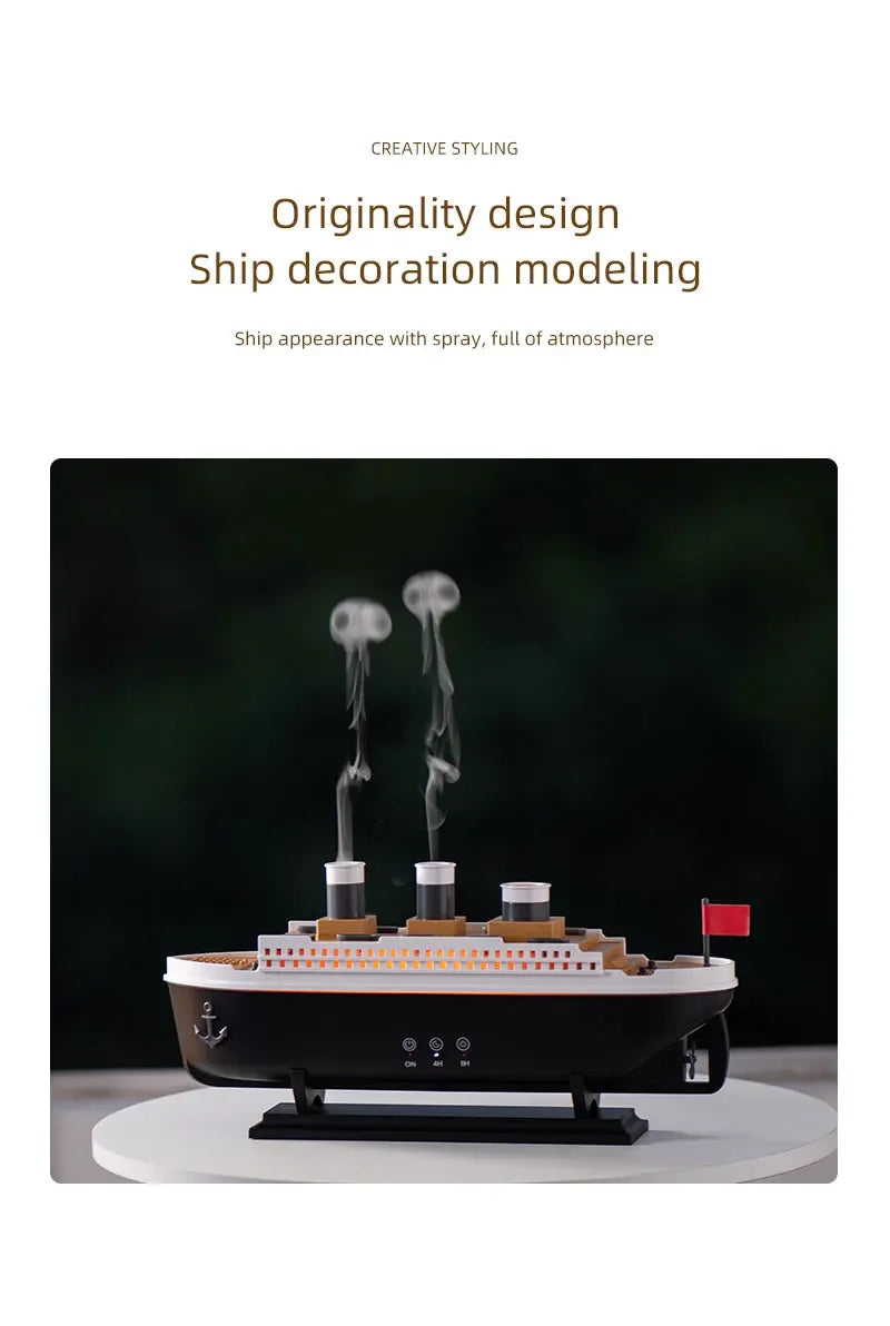Titanic Ship-Shaped 250ml Aromatherapy Humidifier | Remote Control | LED Mist Ring | Essential Oil Diffuser for Bedroom & Relaxation – EU/US Plug