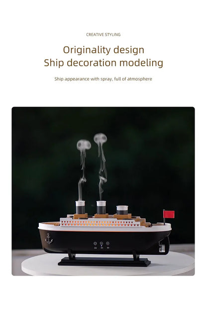 Titanic Ship-Shaped 250ml Aromatherapy Humidifier | Remote Control | LED Mist Ring | Essential Oil Diffuser for Bedroom & Relaxation – EU/US Plug