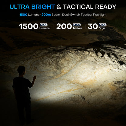 High-Power Tactical LED Flashlight | 1500LM Rechargeable EDC Work Light | COB + Front Beam | Magnetic Base | USB Fast Charging