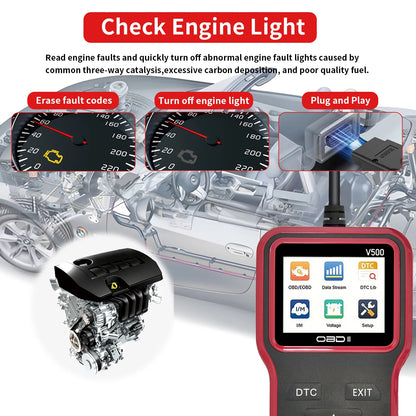 Car OBD2 Scanner V500 – Engine Fault Code Reader, Battery Voltage Tester & Live Data Diagnostic Tool